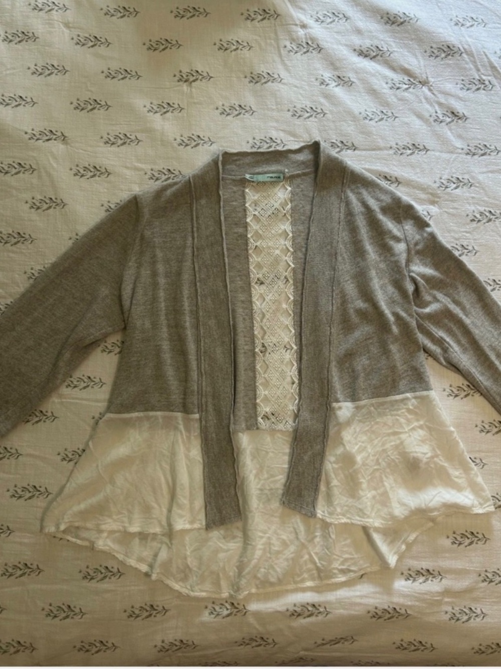 Womens Maurices Open Front Cardigan Grey & White Flowy Size L